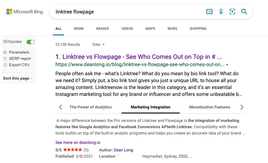 One of the blog post from DEANLONG.io ranks #1 in Bing.com with many rrich snippets | DEANLONG