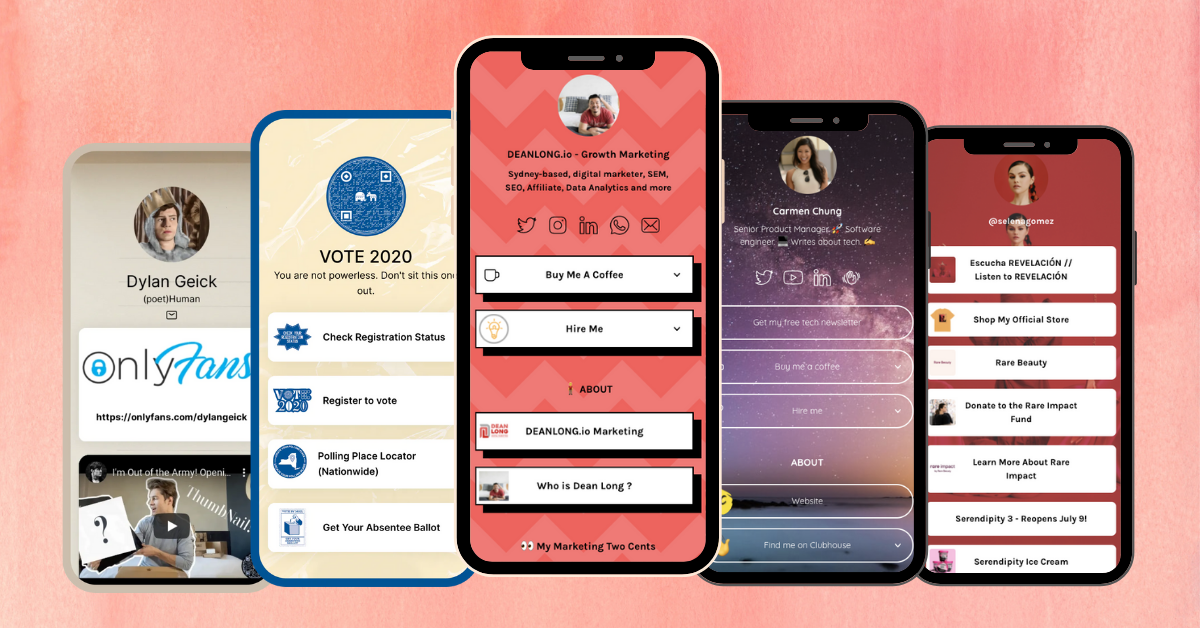 Link in bio mock up from millions of creators and influencers | DEANLONG.io