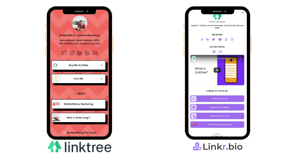 DEANLONG.io's Linktree & Linkr.bio look - Link in bio mock up