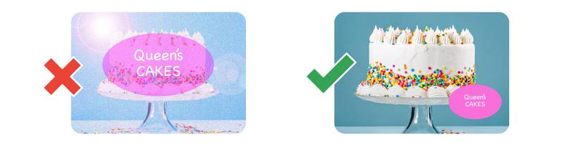 left side faulty demo of using text overlay to block the product while the right side shows correct way to add text without blocking the products | DEANLONG.io