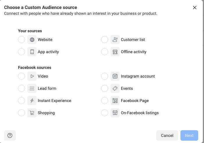 Custom Audience Options in Facebook | DEANLONG.io