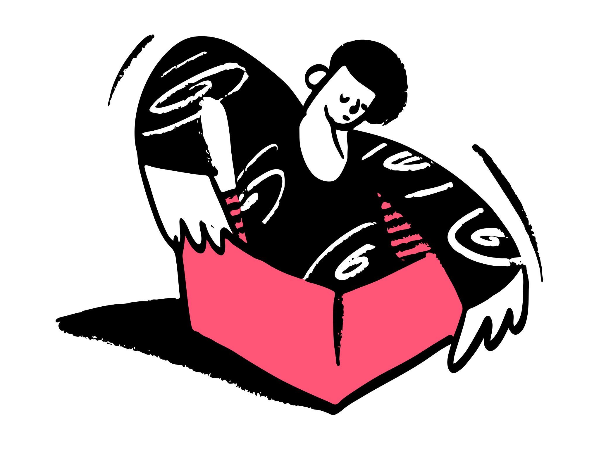 Hands opening a box with pink flaps spread