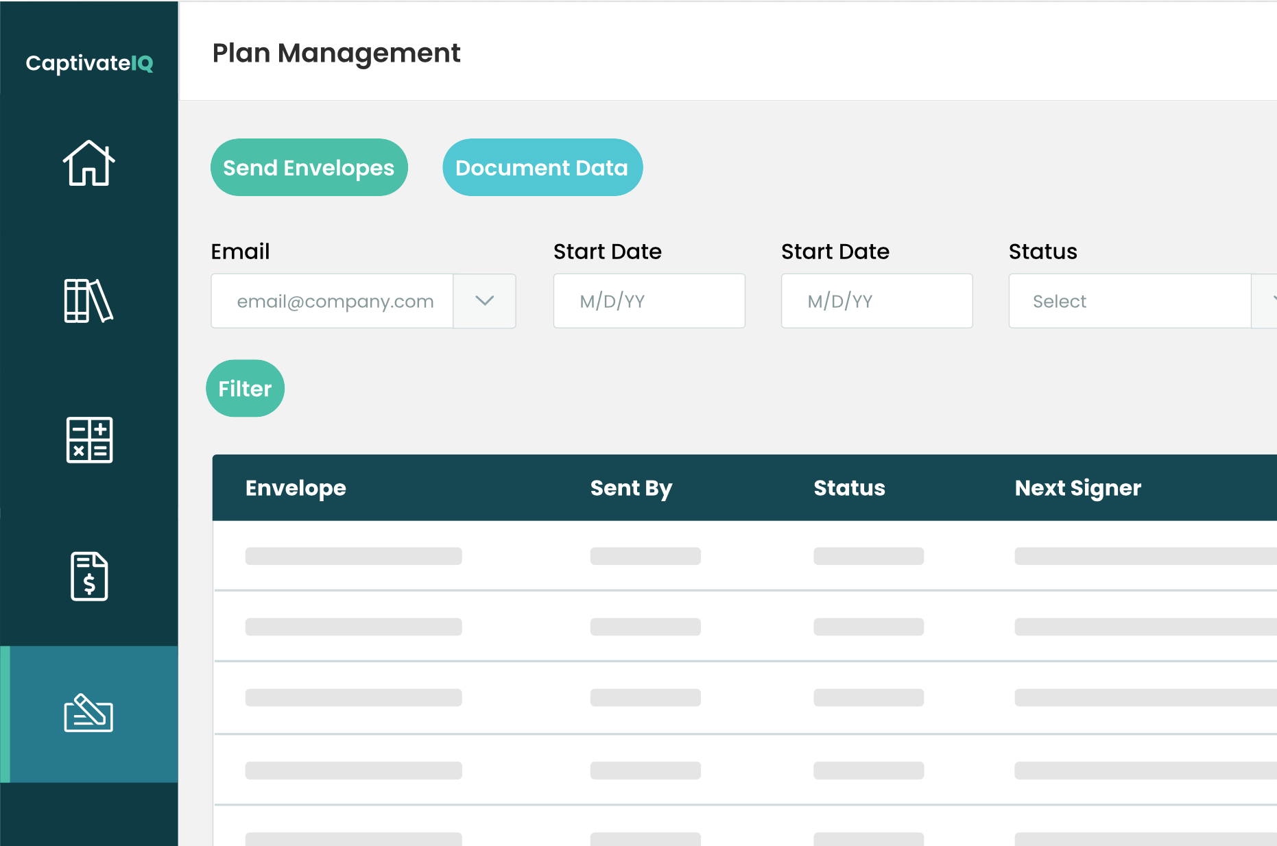 send and manage new plan agreements from one place in CaptivateIQ