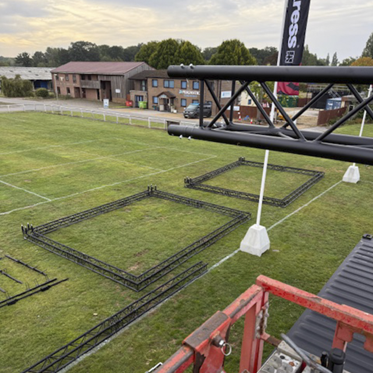 A view of the truss and rigging being built by Impact for Kress at Groundsfest