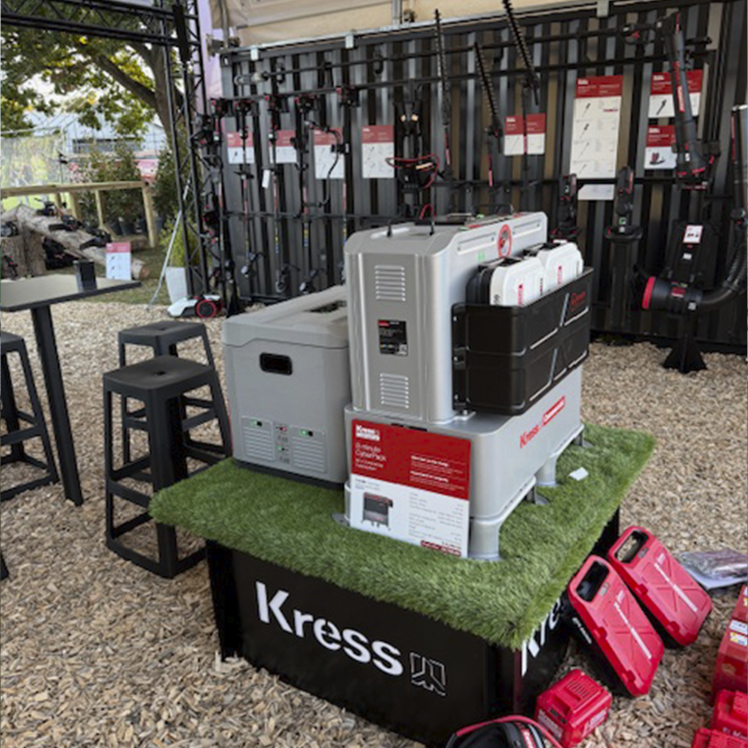 The showroom tool display area, the roofed area on the Kress Experience Zone at GroundsFest 2025 installed by Impact Design & Print — large format printed graphics and structural display by Basingstoke team