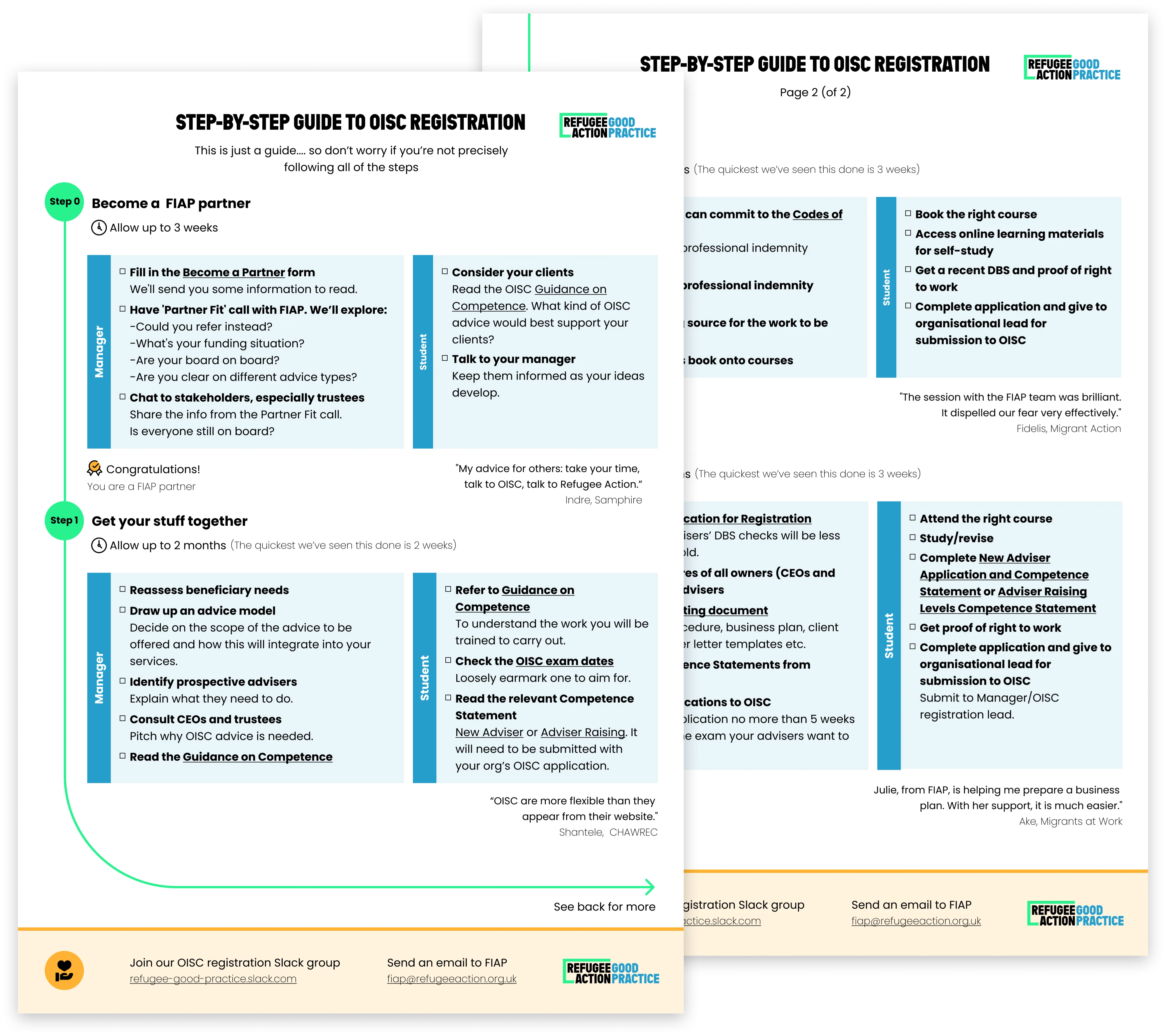 Two-page step-by-step guide to OISC registration by Refugee Action Good Practice.