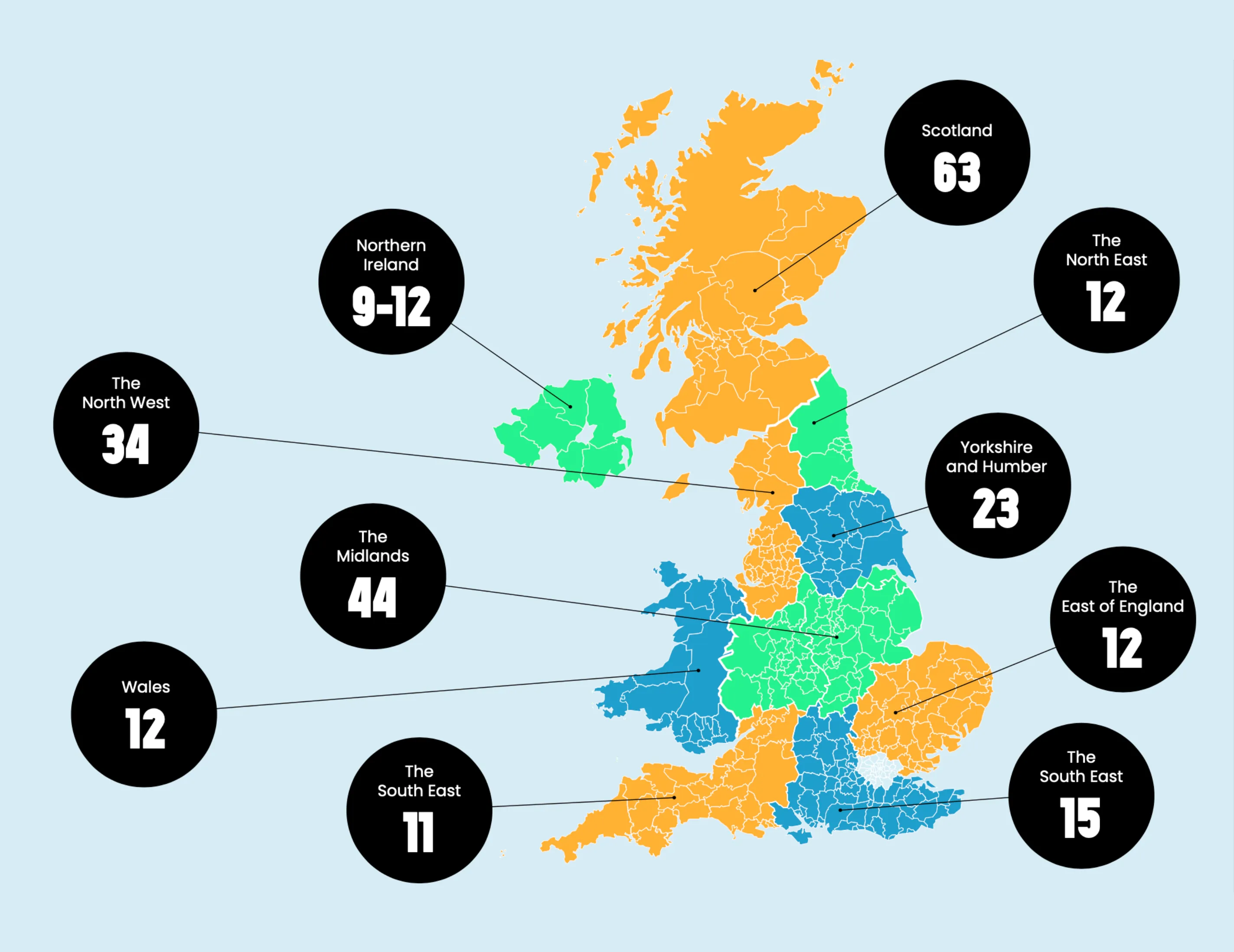 Map of the UK showing regions with legal advice deserts for refugees and migrants