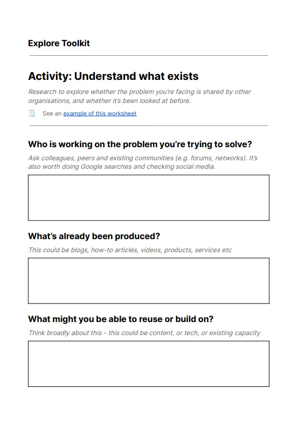 Explore online toolkit – Discover phase, screenshot 1
