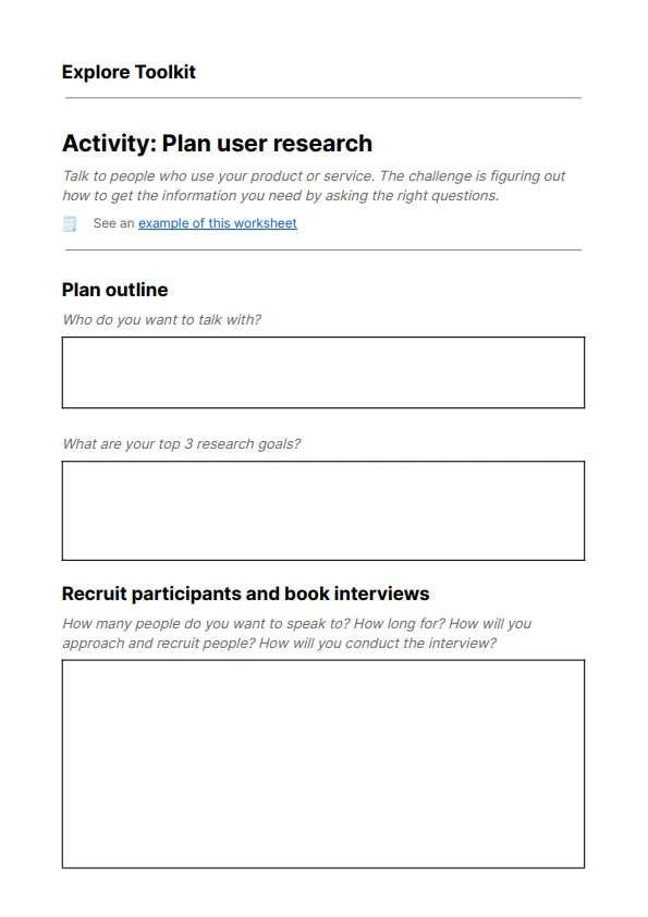 Explore online toolkit – Discover phase, screenshot 2