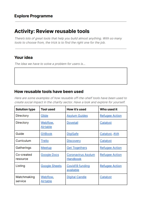 Explore online toolkit – Develop phase, screenshot 1