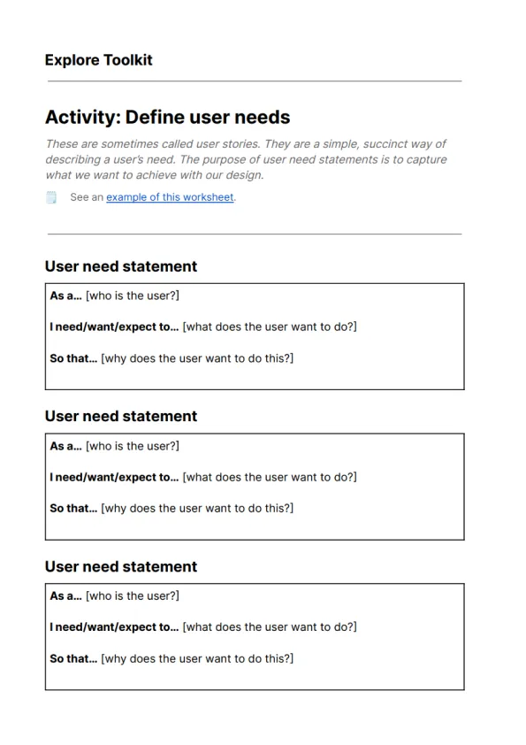 Explore online toolkit – Define phase, screenshot 1