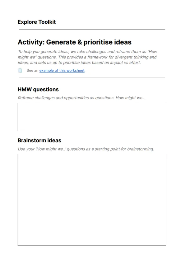 Explore online toolkit – Define phase, screenshot 2