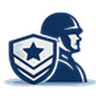Blue soldier with militray badge for VA loans. 
