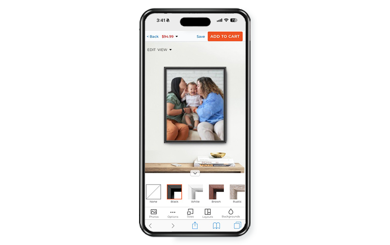 Screenshot of the new mobile-based tool for creating Wall Art at Shutterfly