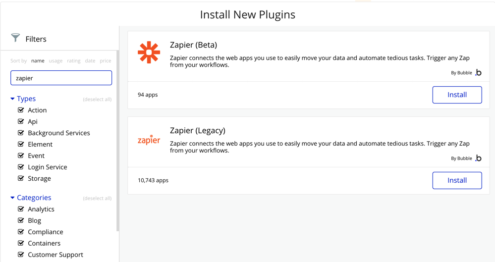 Zapier beta plugin Bubble