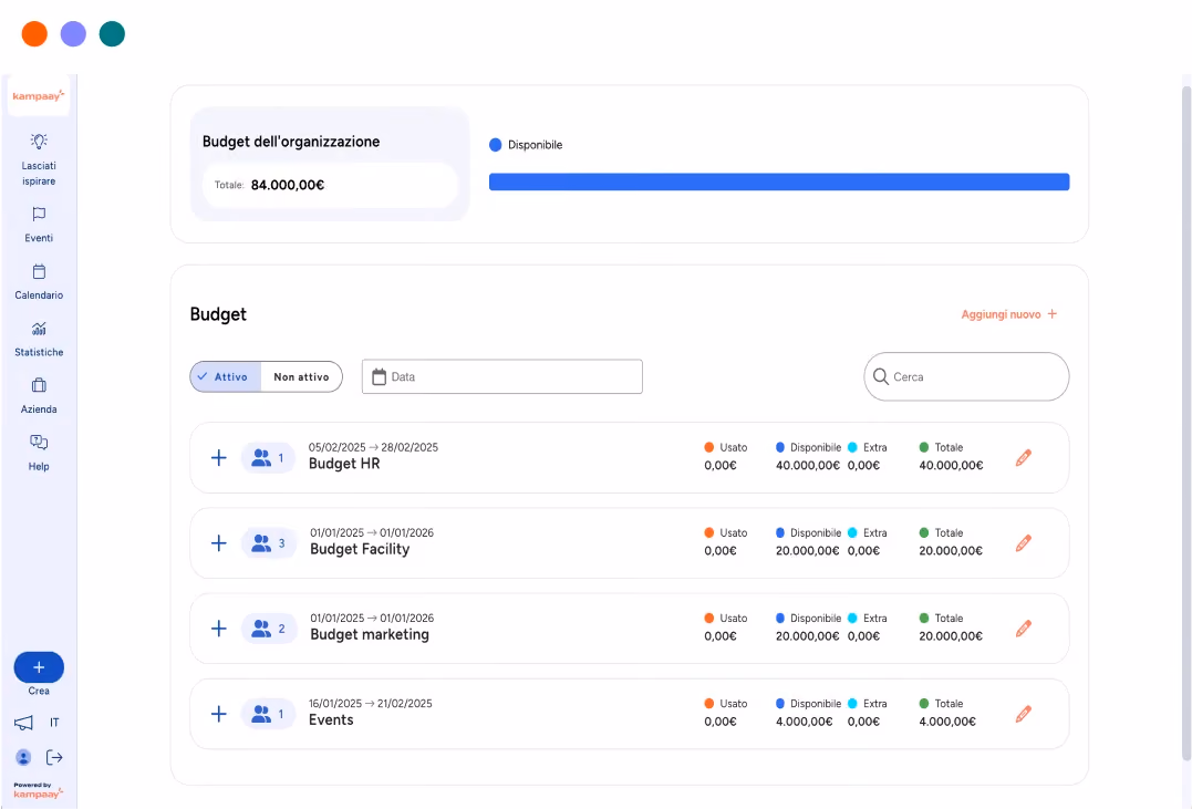 Screen di una piattaforma digitale per monitorare gli eventi