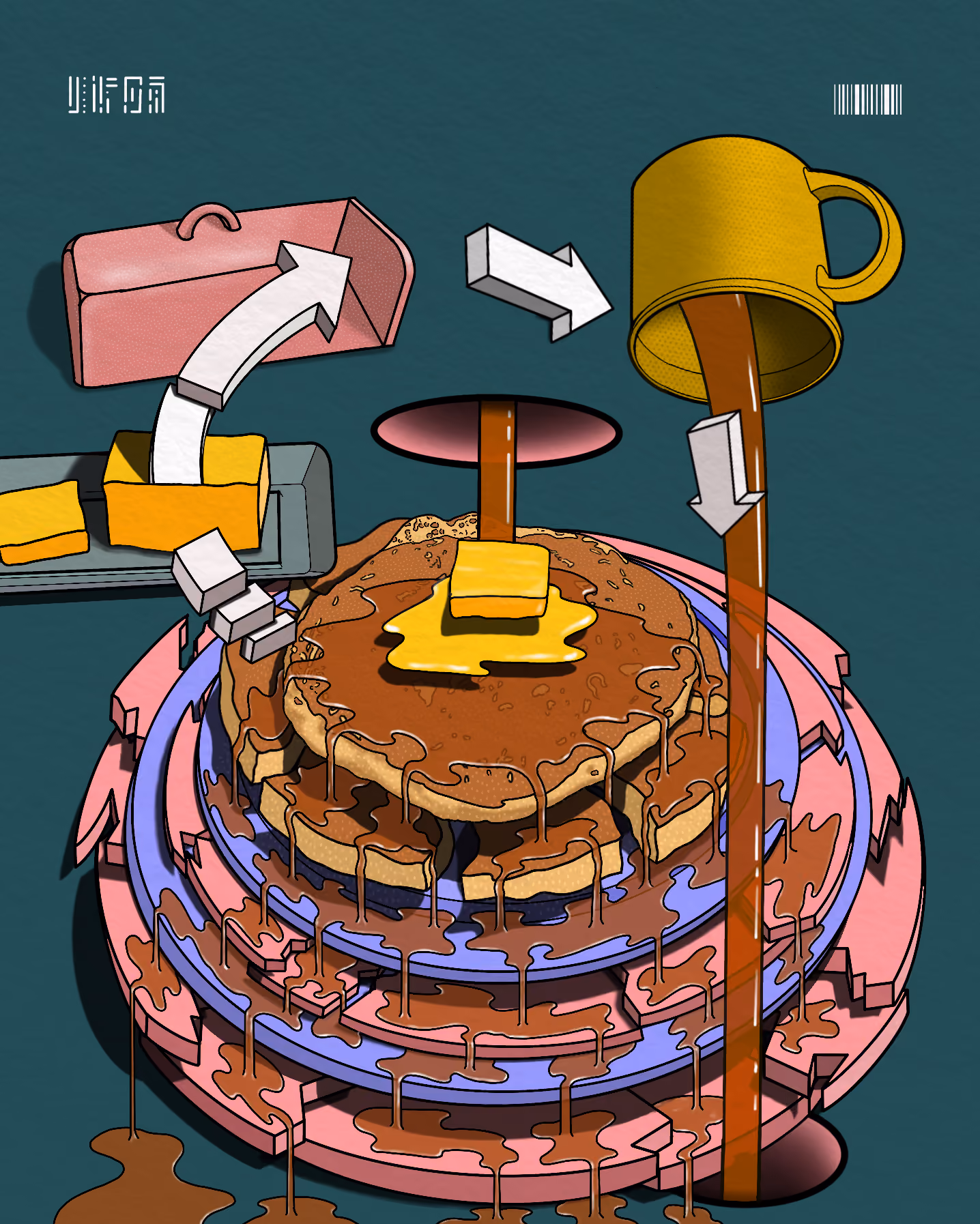 Still Here Still Life illustration of pancakes and syrup