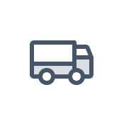 Simple icon of a delivery truck in blue on a white rounded square background.