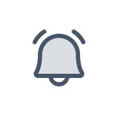 White notification bell icon with sound waves on rounded square background.