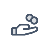 Icon of a hand holding two coins representing financial support or donation.