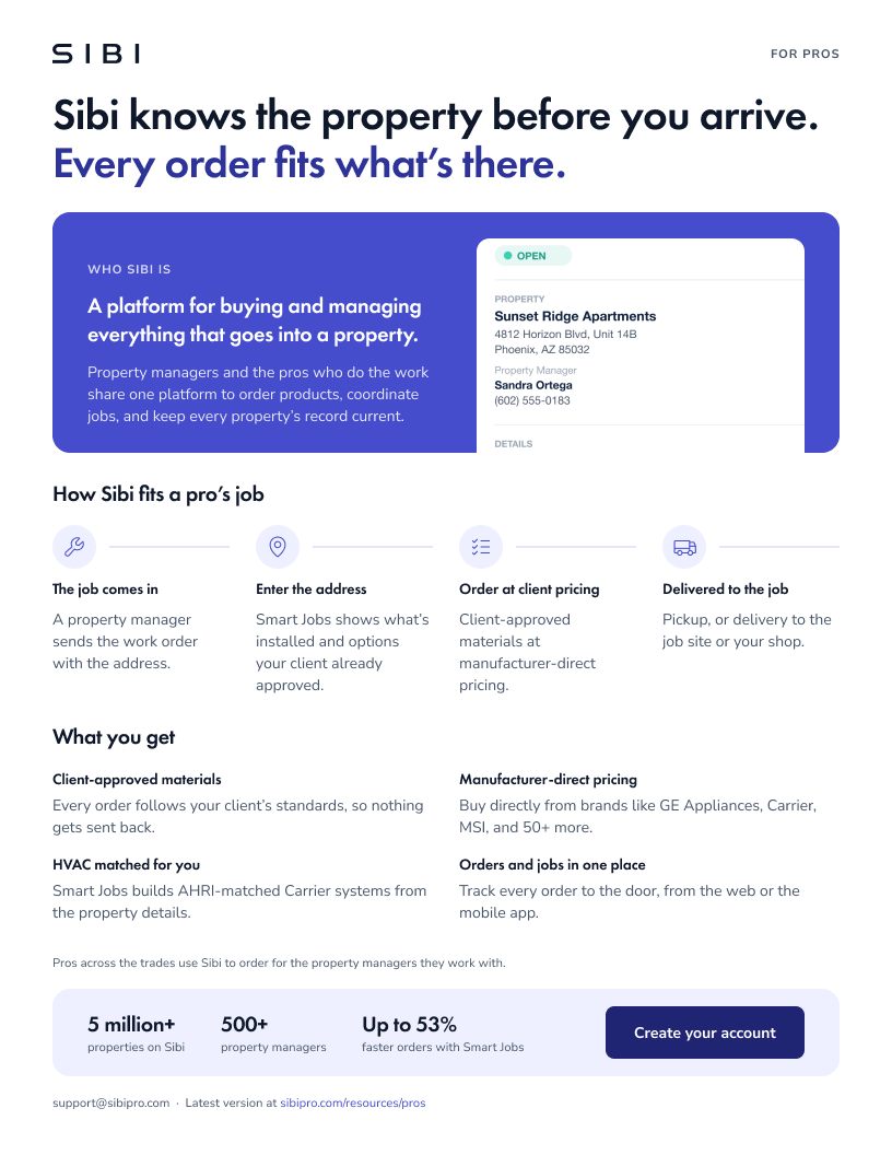First page of the Sibi for pros one-pager