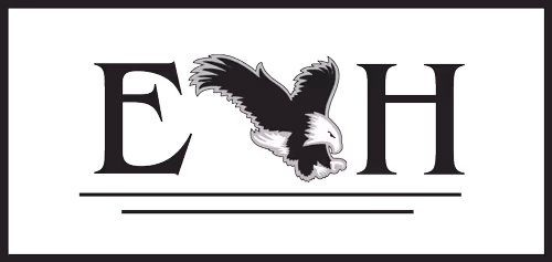Logo with bold letters 'E' and 'H' separated by an eagle in flight above two horizontal lines.
