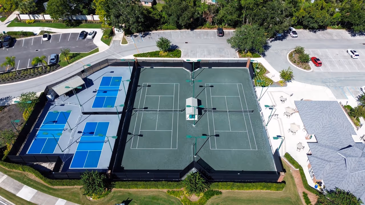 Tennis and pickleball courts complex aerial view