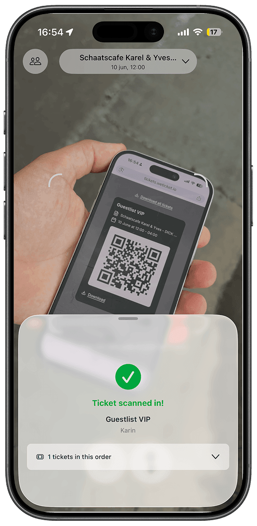 WeTicket scan app on a phone