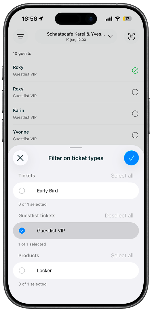 WeTicket scan app on a phone