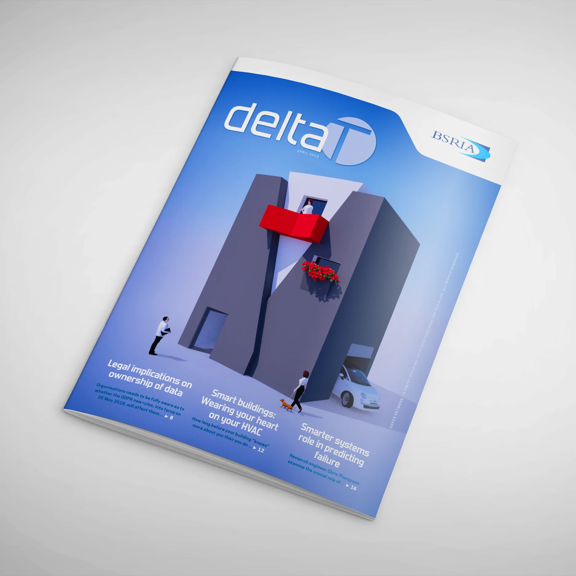 Cover of Delta T magazine featuring an illustrated smart building.