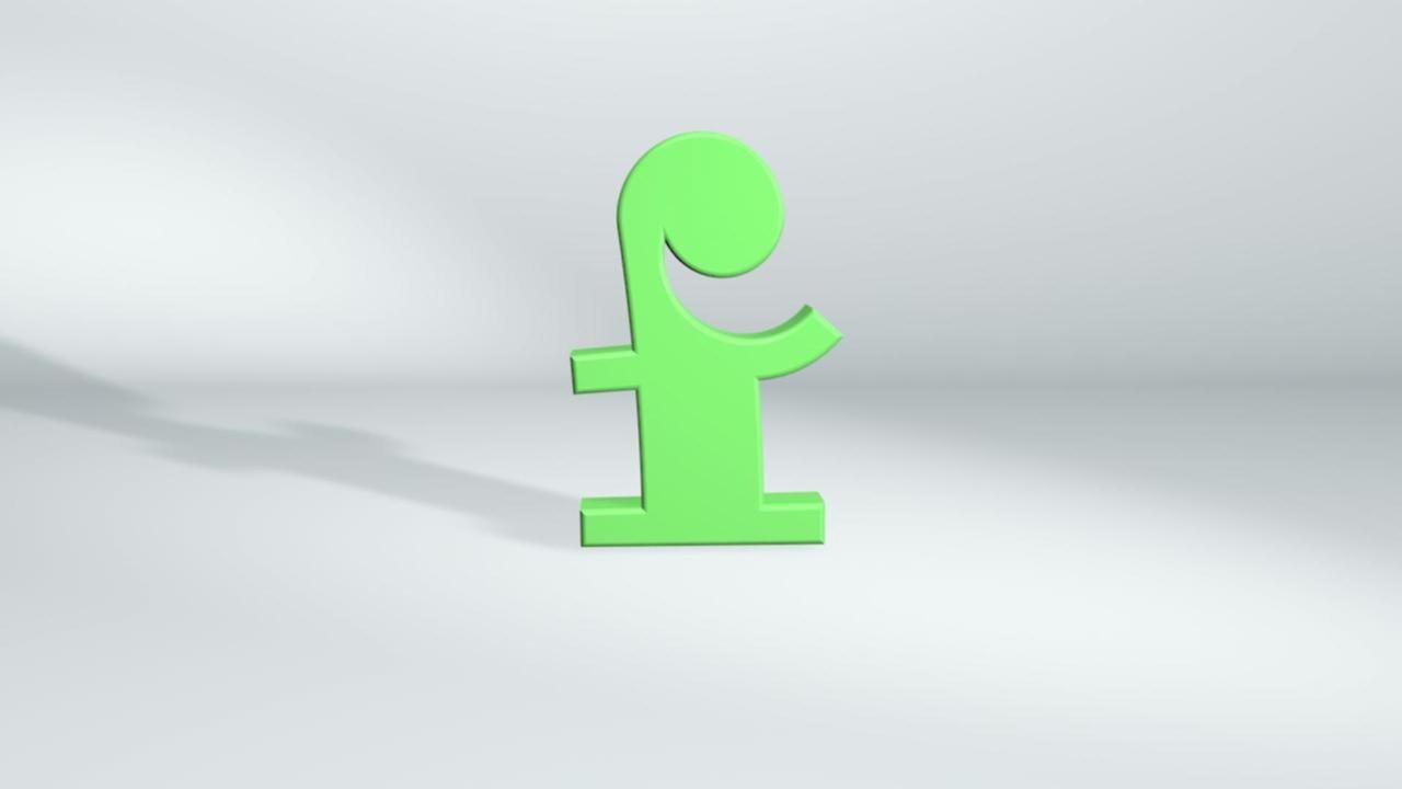 Green 3D lowercase 'f' monogram standing on a light grey background