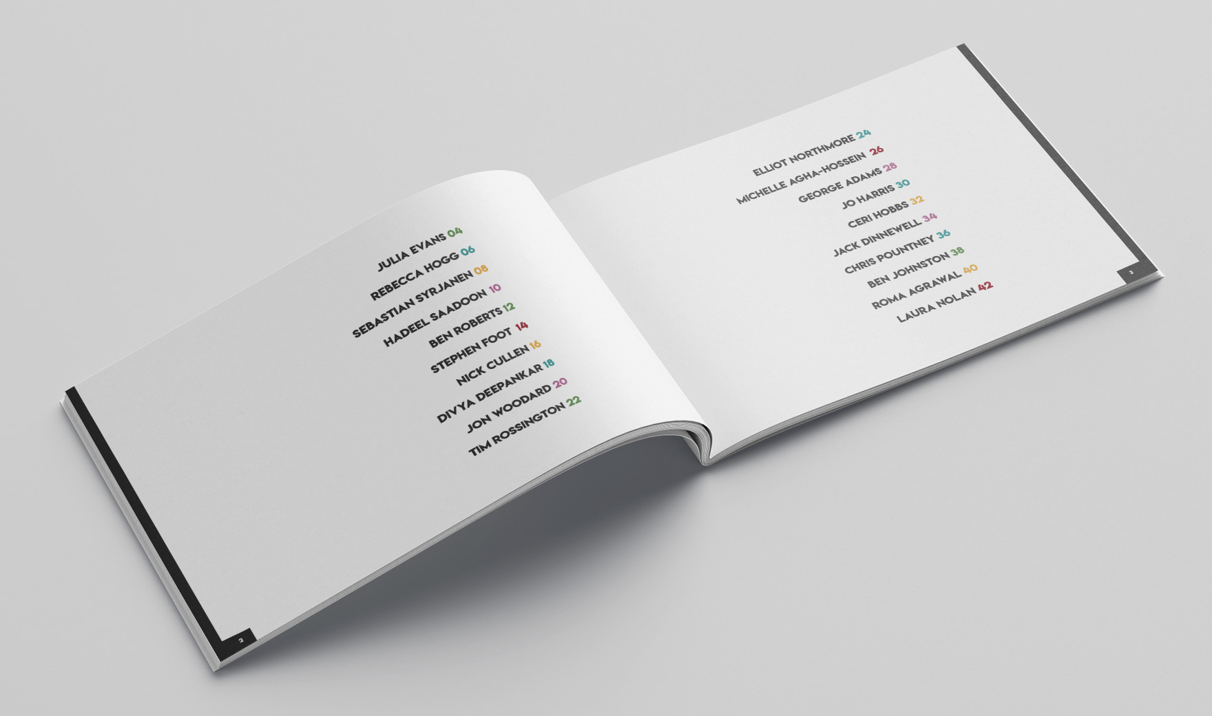 Inspire brochure opened at the introduction and contents spread
