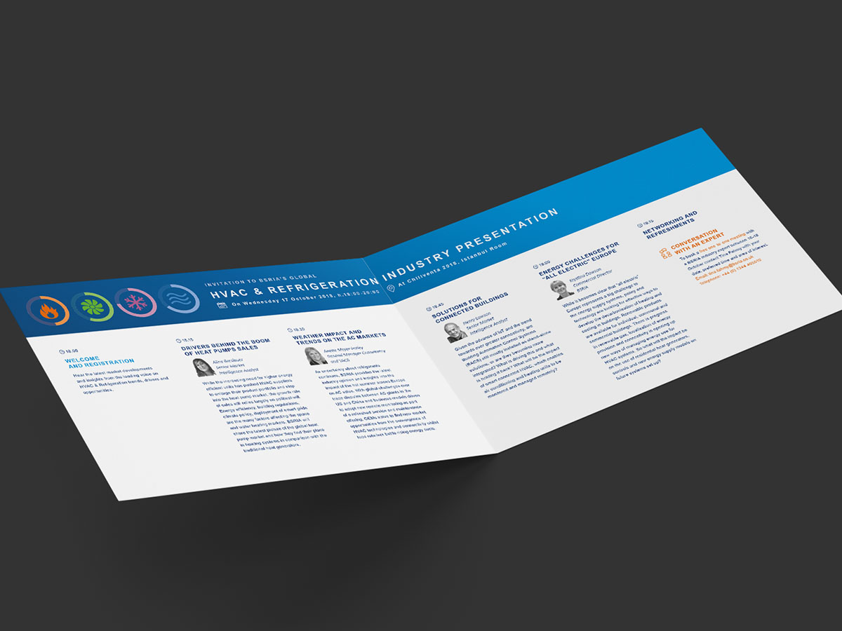 Inside spread of the BSRIA HVAC event invitation with the programme and venue details