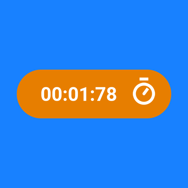 Orange timer button reading '00:01:78' with a stopwatch icon, on a blue background