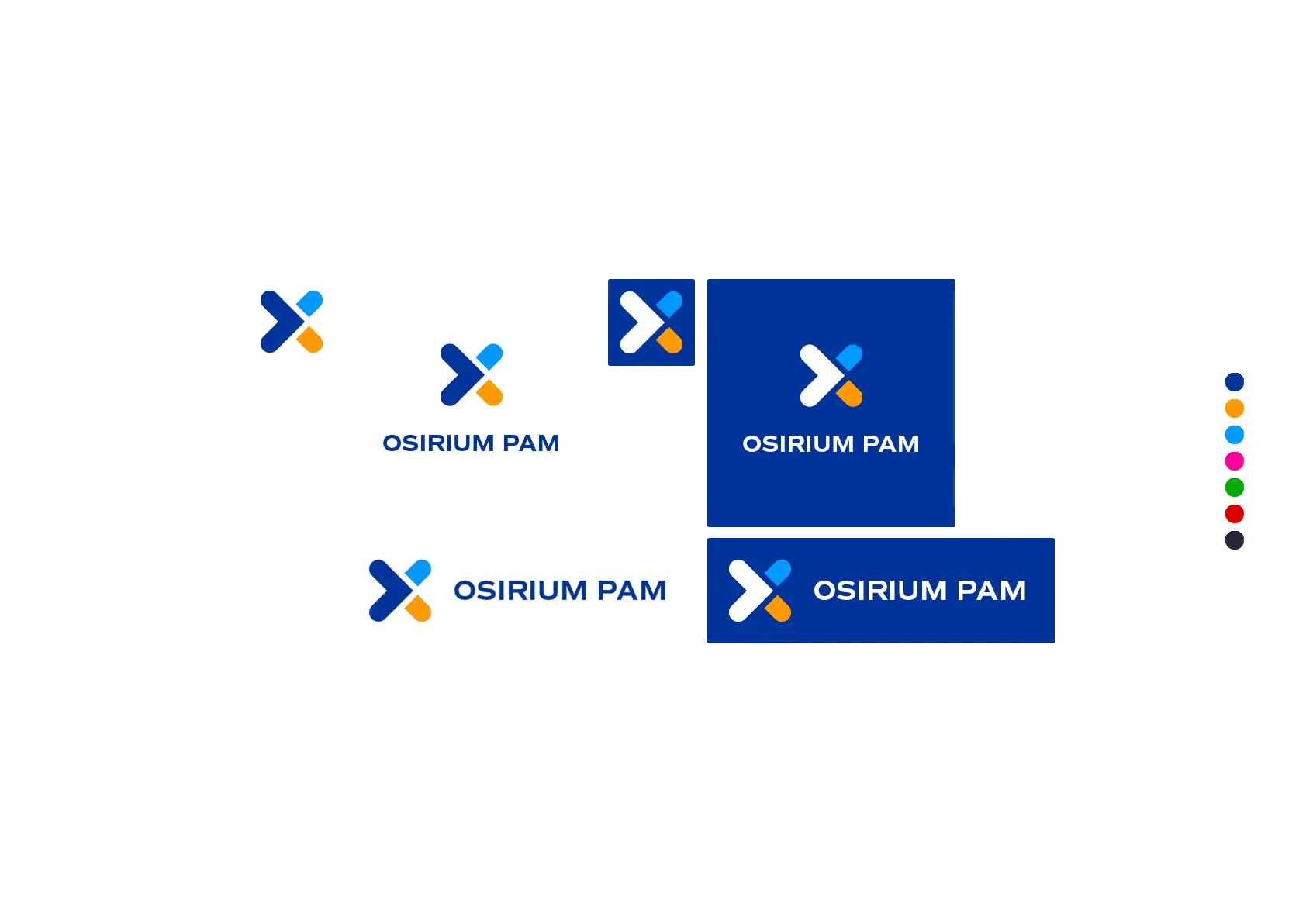 Osirium PAM logo in its horizontal, stacked and reversed versions