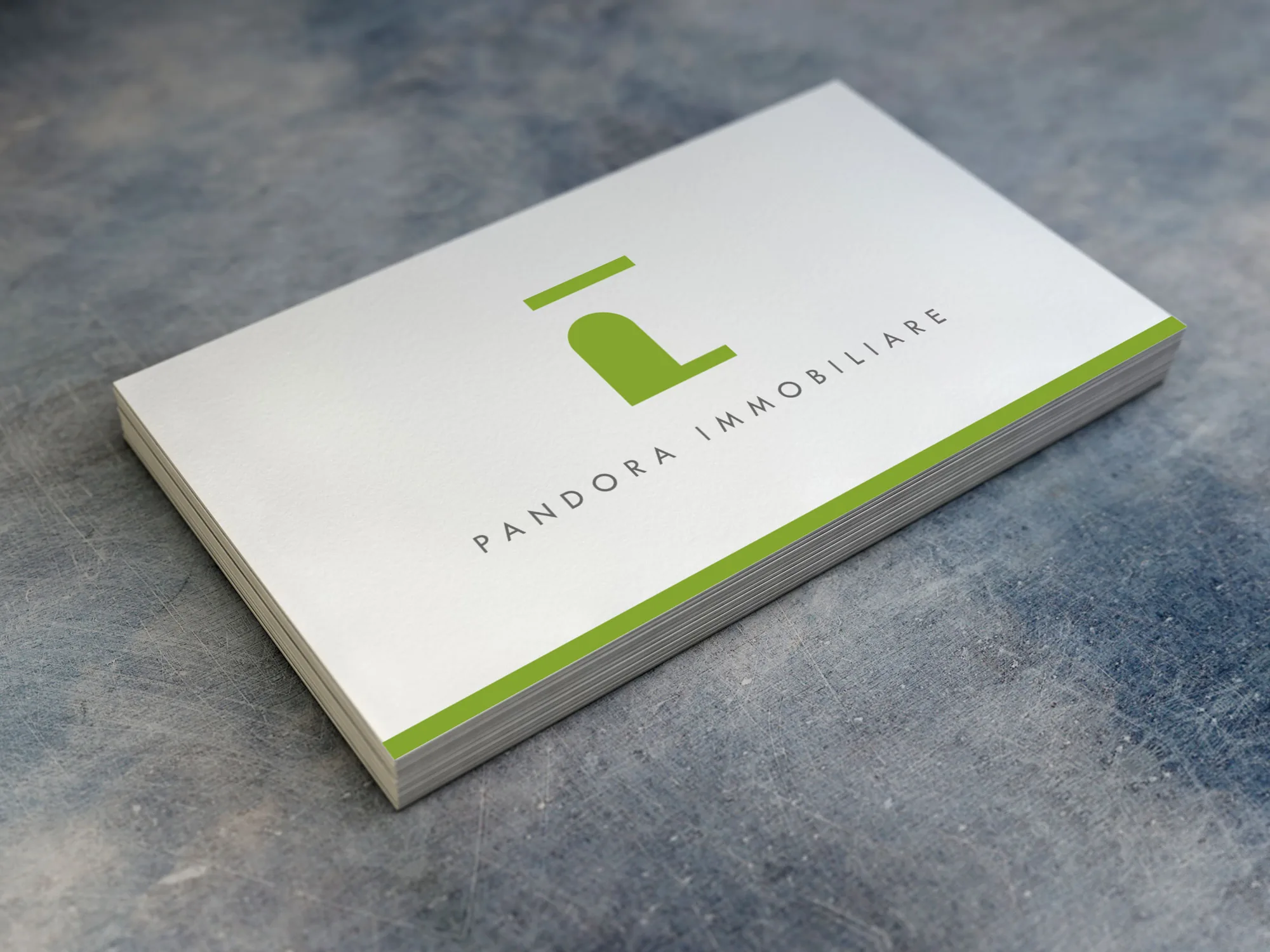 Pandora Immobiliare business card with green logo