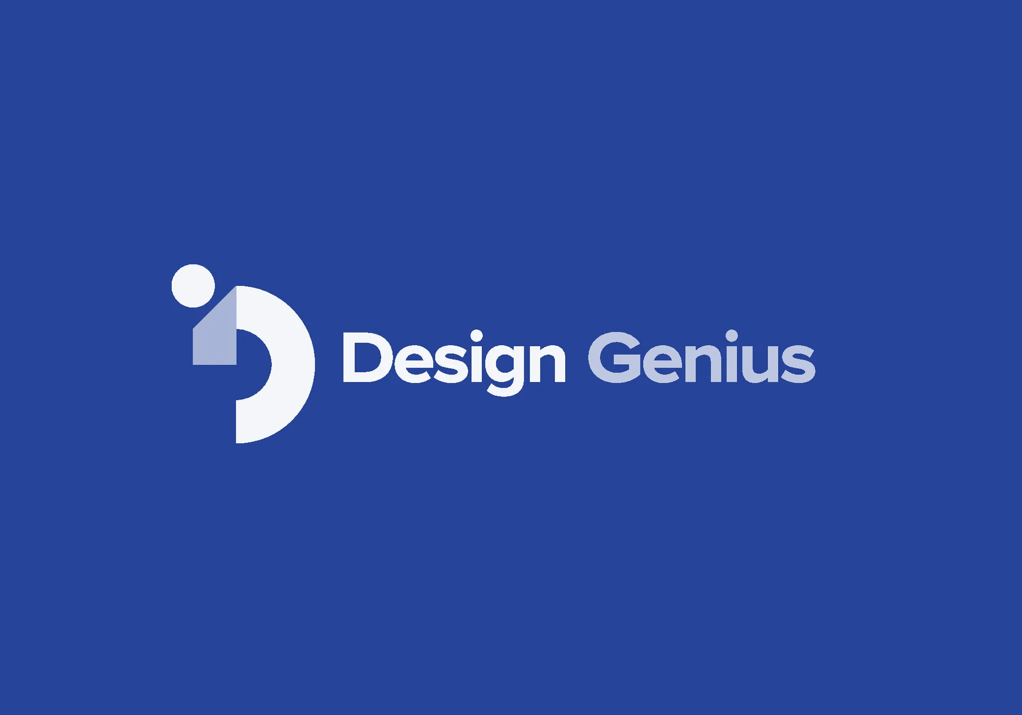 Design Genius logo and wordmark reversed on blue