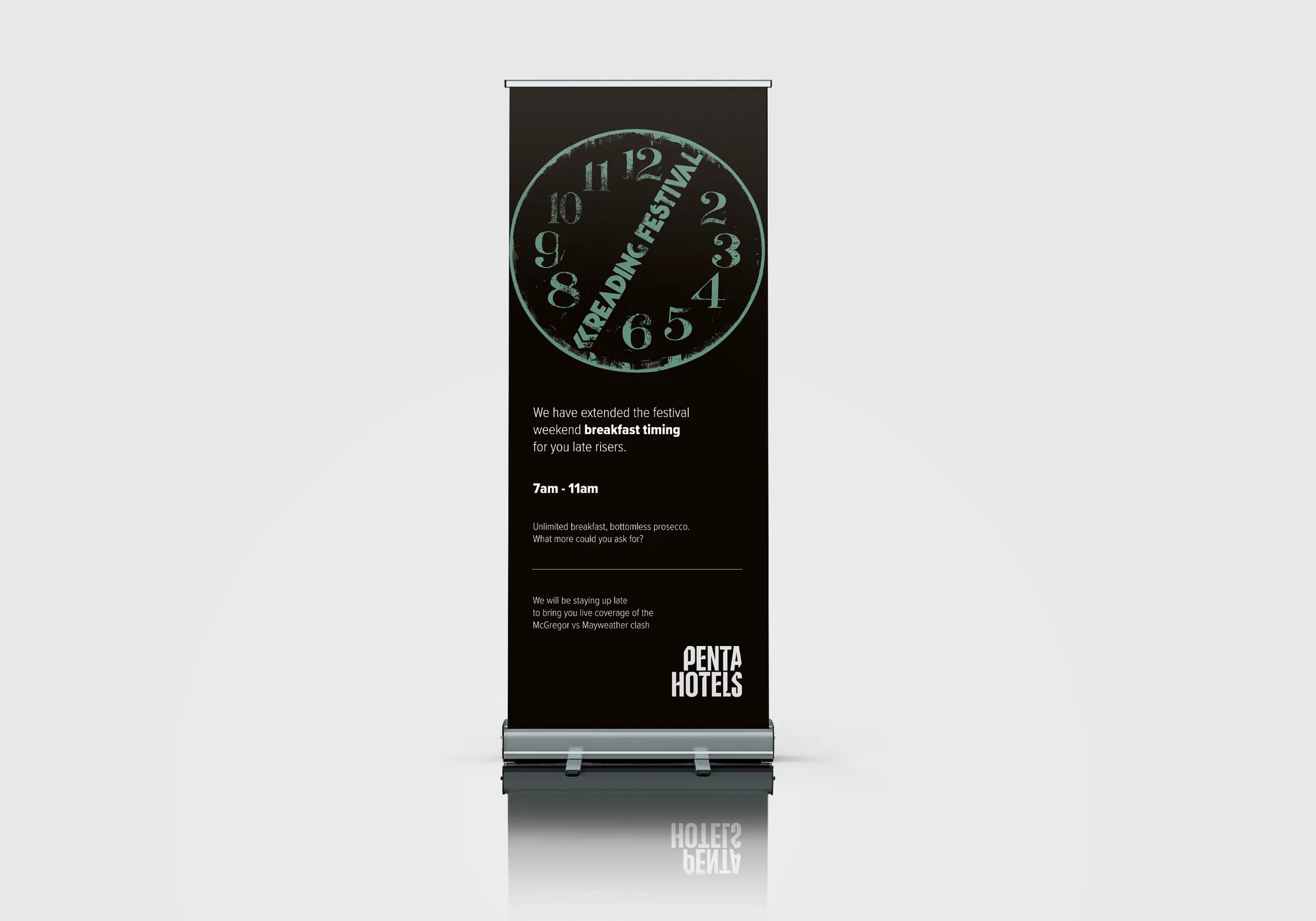 Pentahotel roller banner with clock artwork