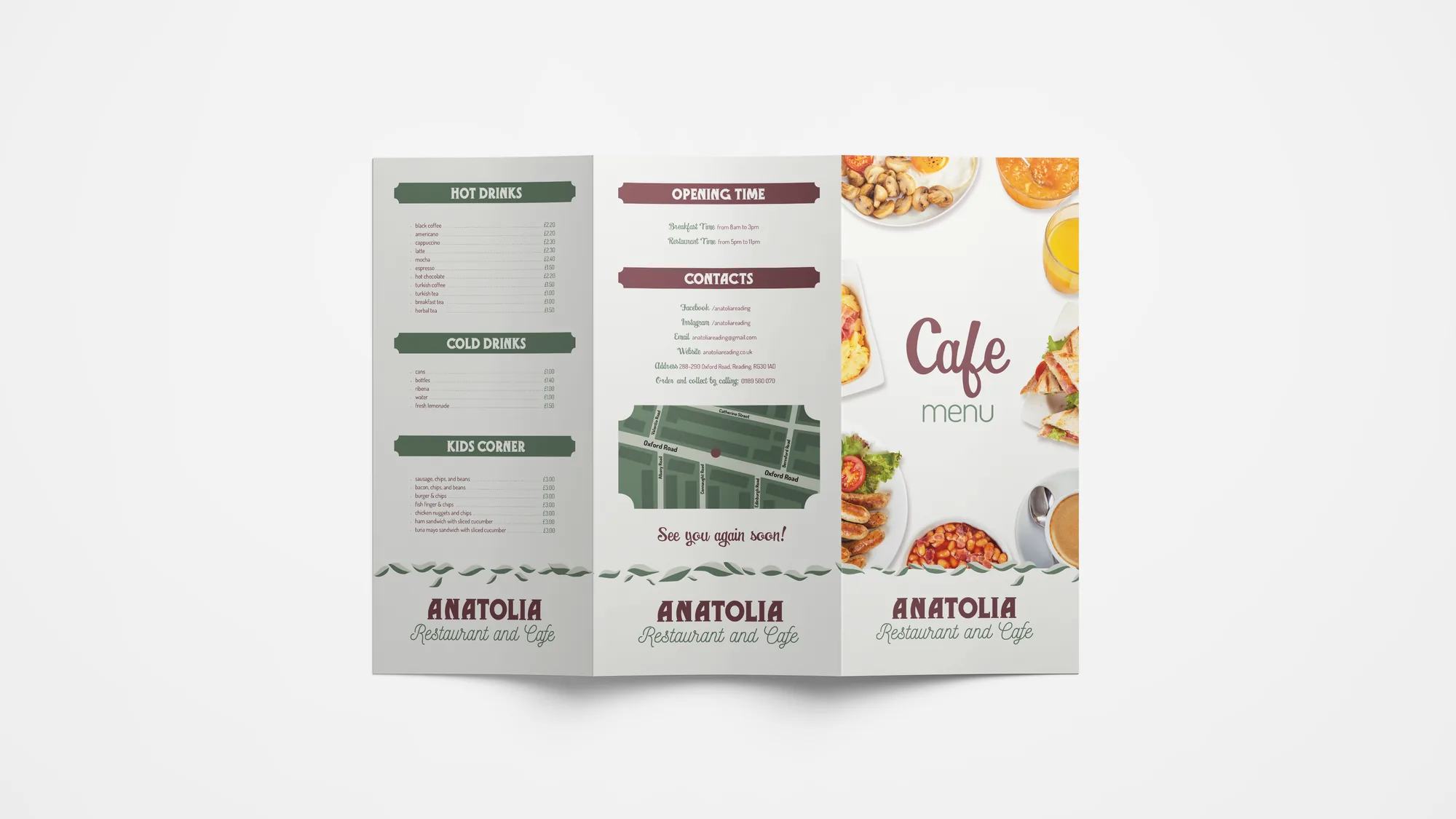 Anatolia menu inside and outside panels side by side
