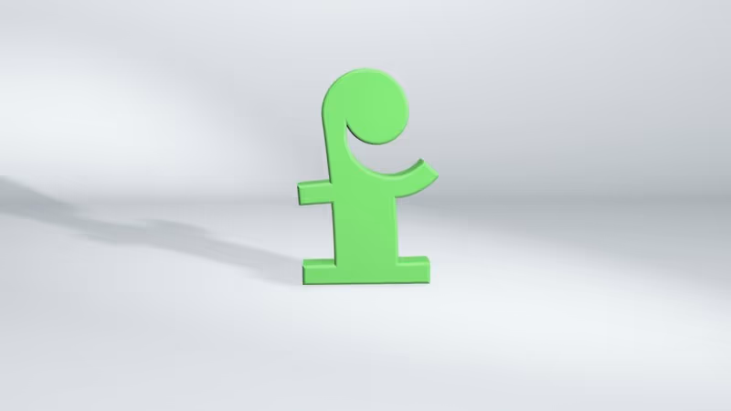 Green 3D lowercase 'f' monogram standing on a light grey background