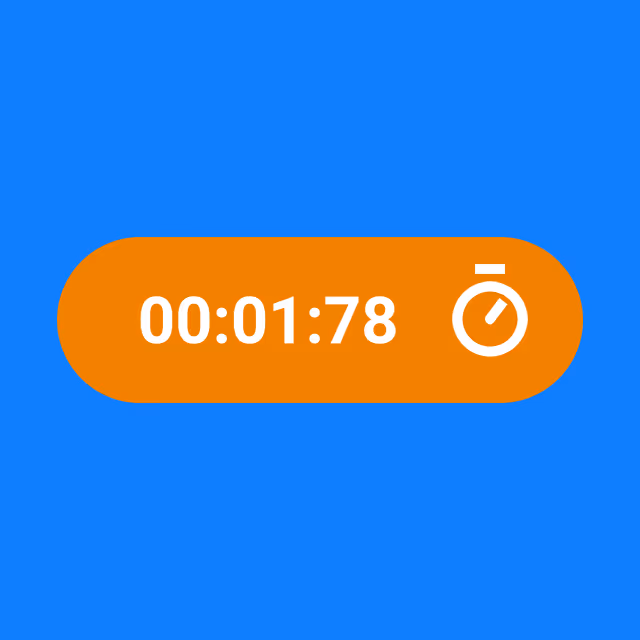 Orange timer button reading '00:01:78' with a stopwatch icon, on a blue background