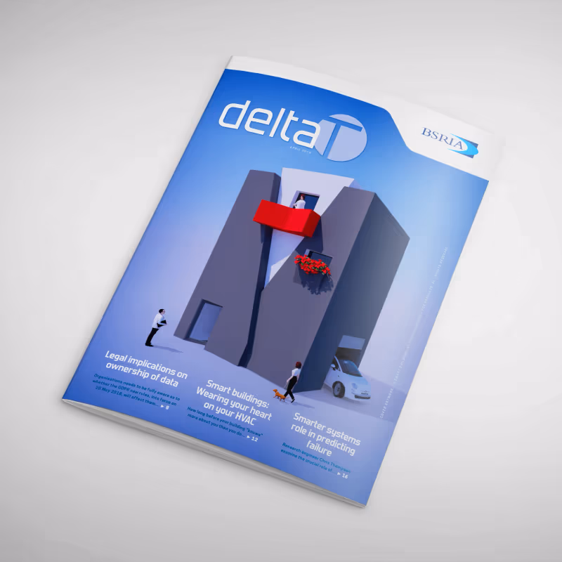 Cover of Delta T magazine featuring an illustrated smart building.