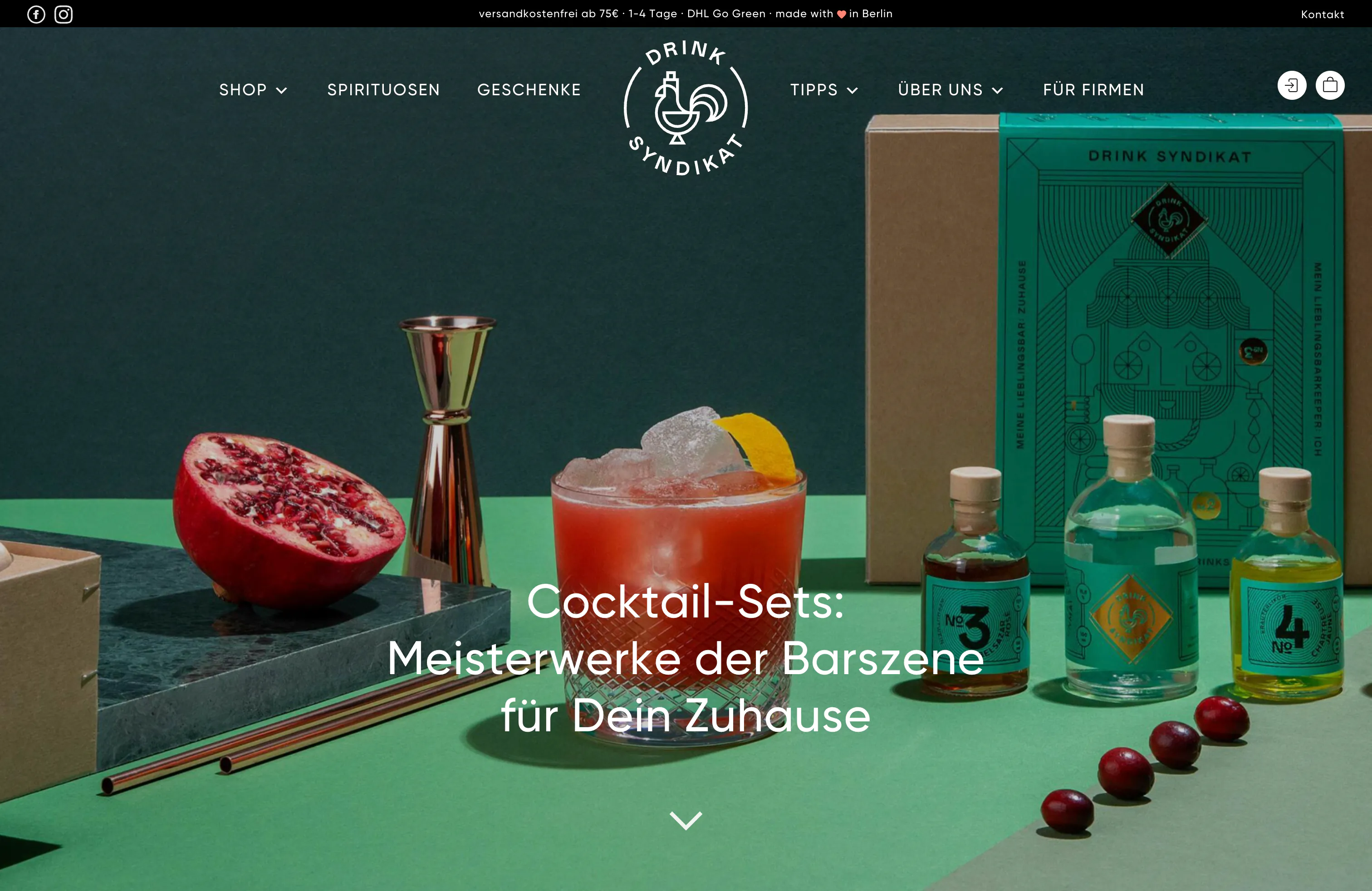 Webdesign-Ansicht des Drink Syndikat Online-Shops