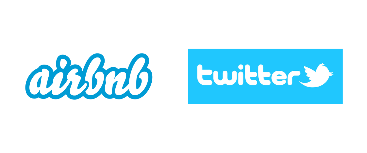 old airbnb and twitter logos side-by-side