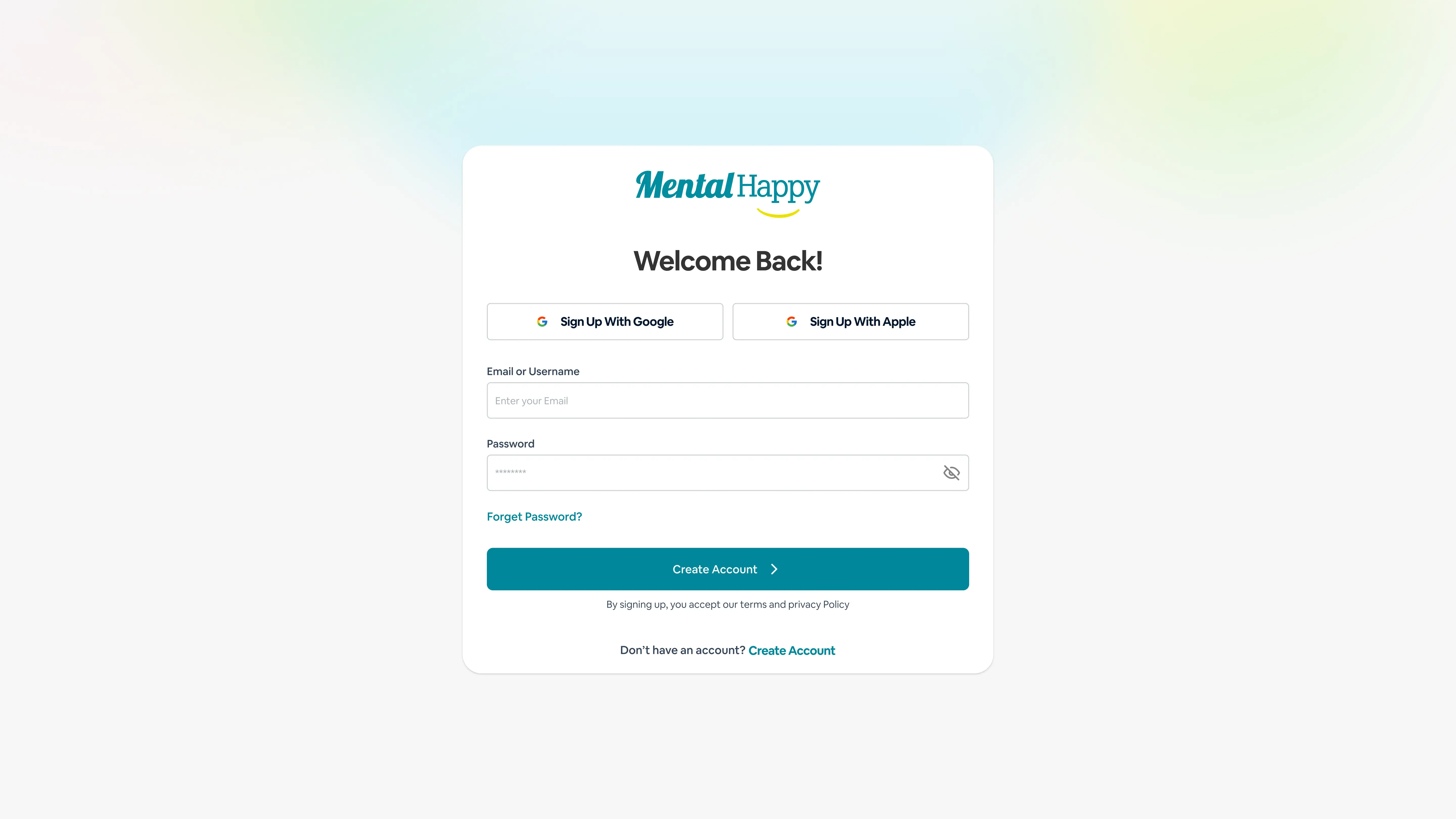 Mental Happy Knowledge Base login page screen
