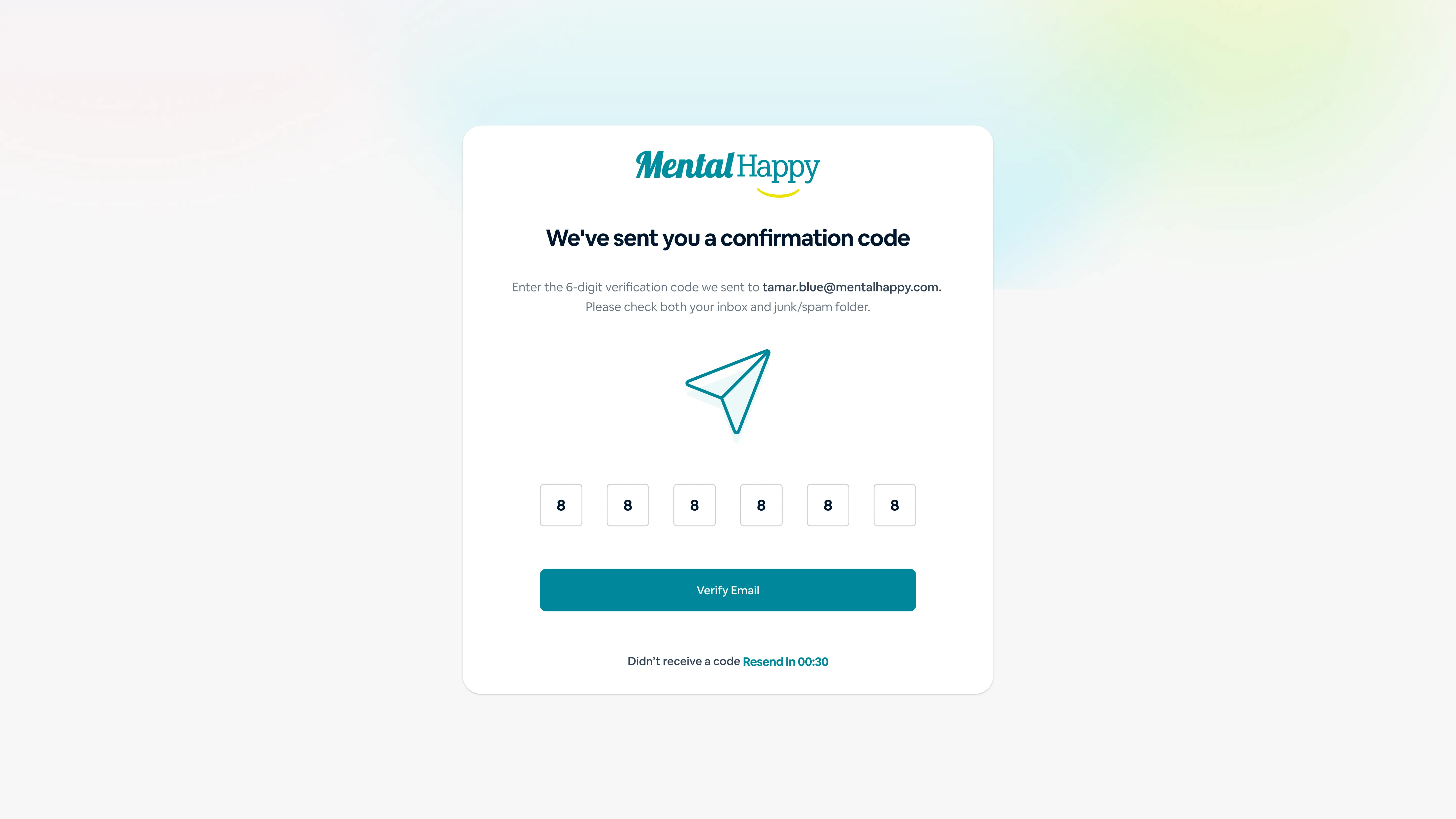 Mental Happy Knowledge Base otp verification page screen