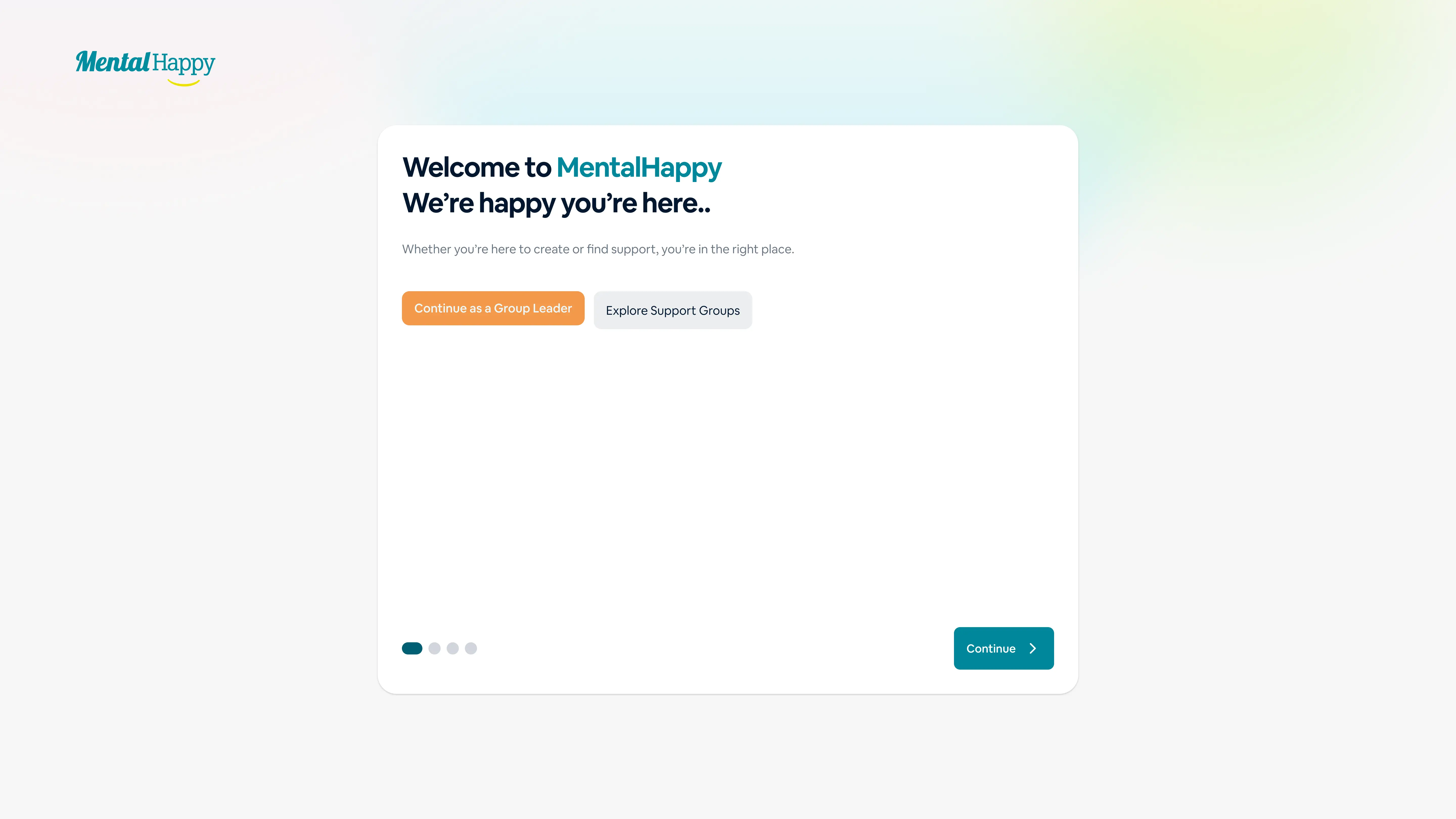 Mental Happy Knowledge Base welcome screen for group leader onboarding