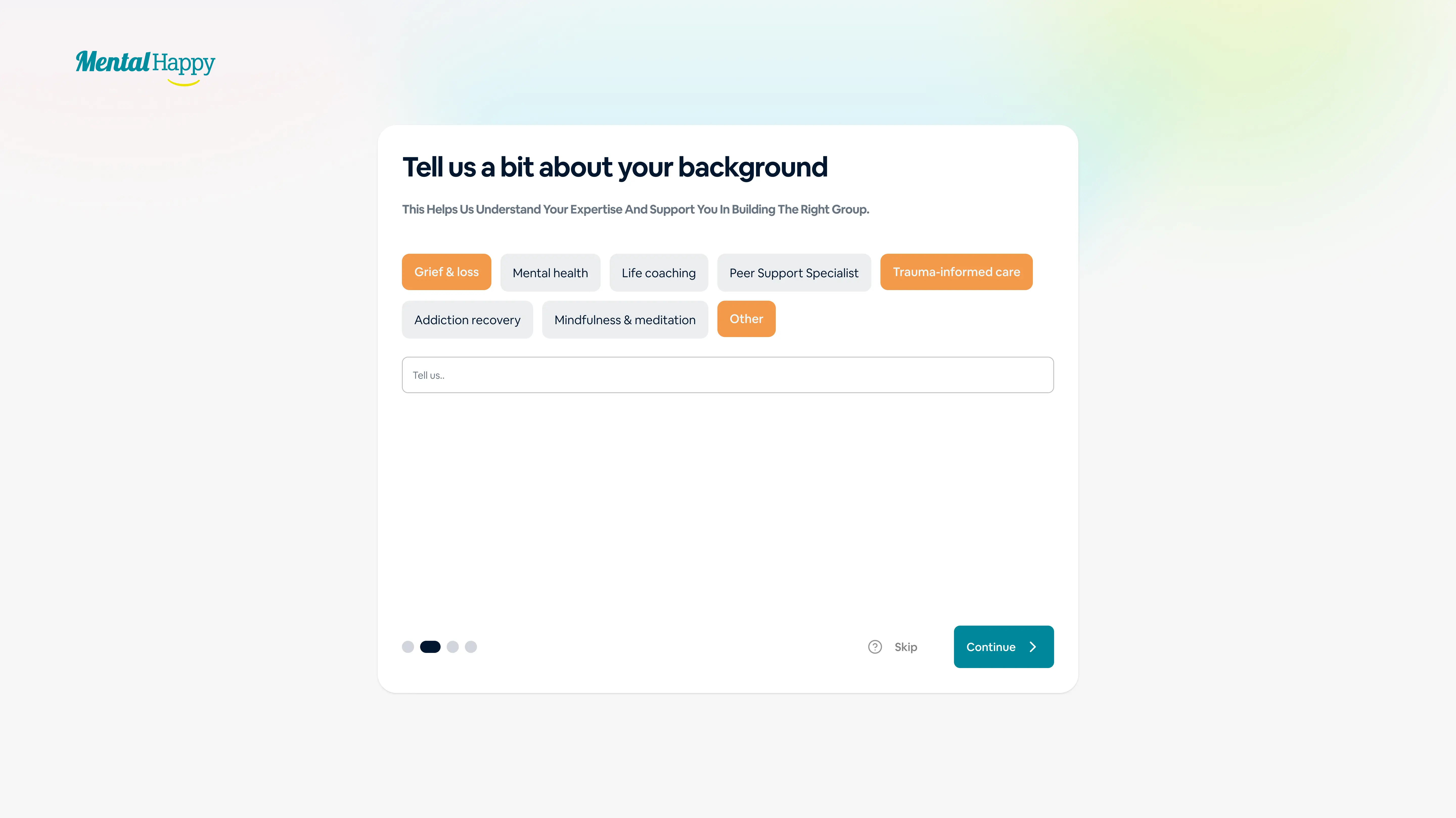 MentalHappy onboarding screen