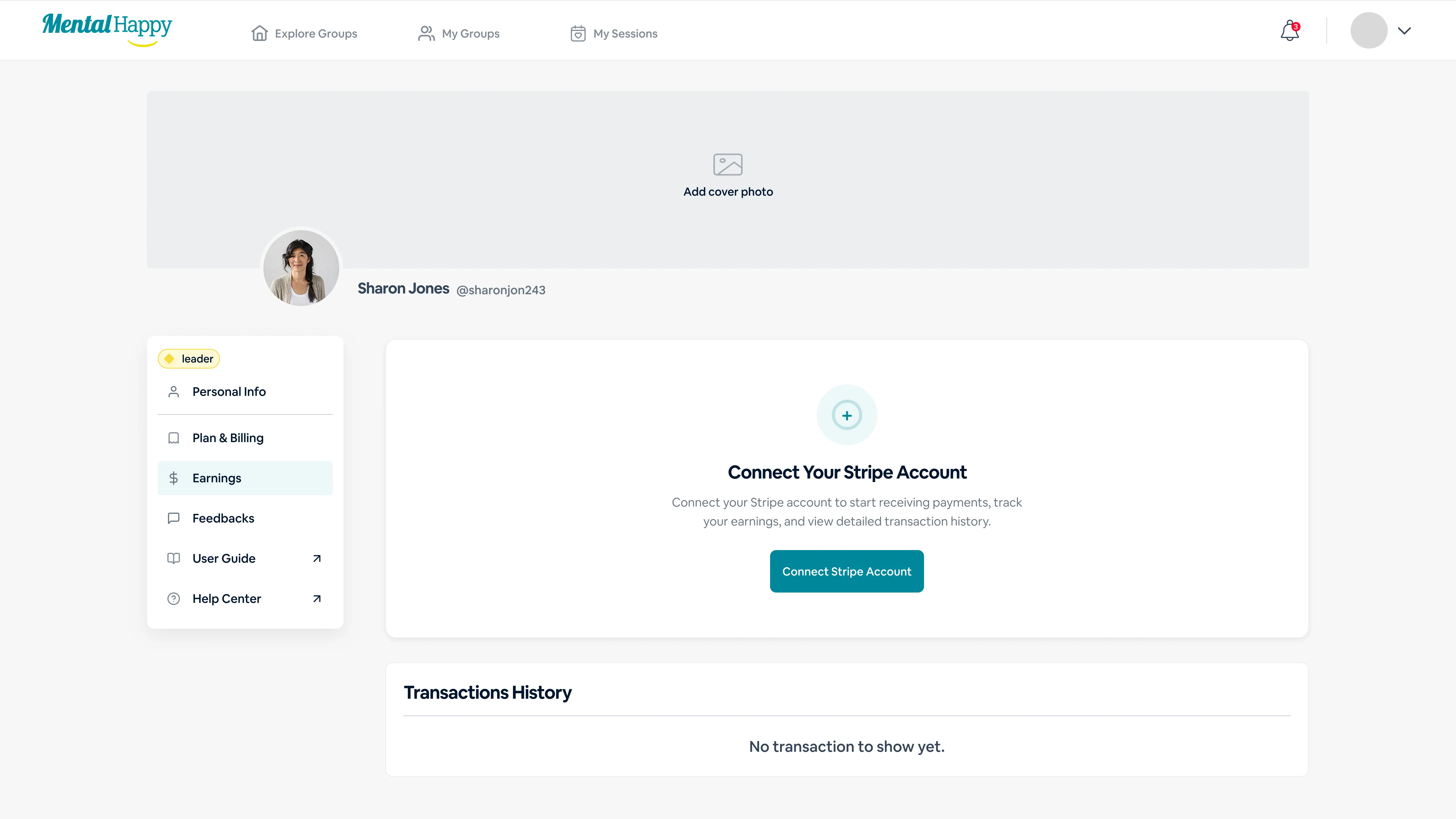 MentalHappy connect Stripe payment integration screen