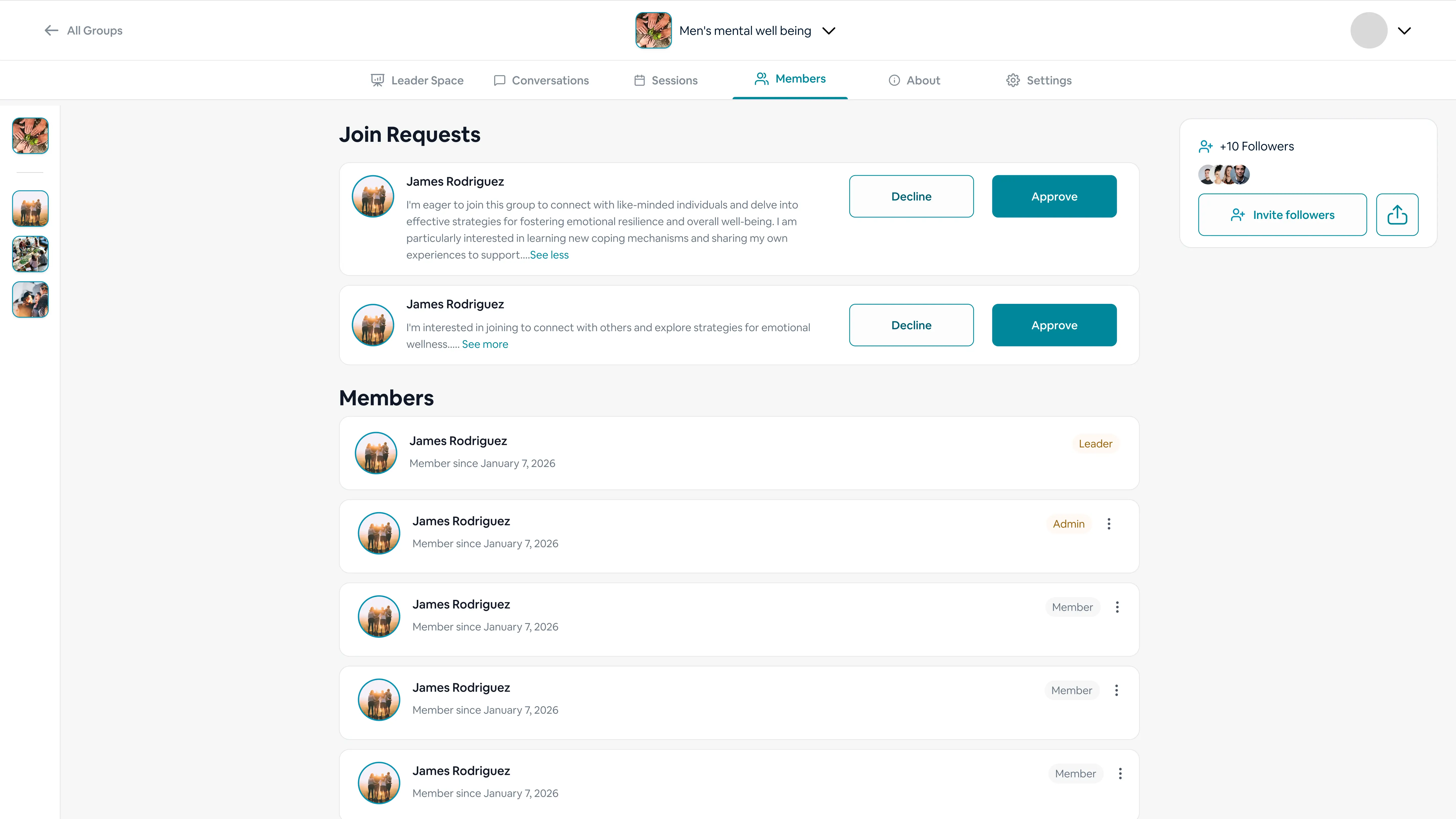 MentalHappy manage group join requests screen